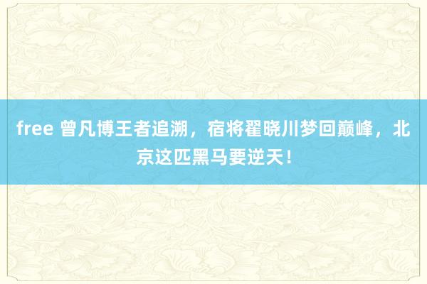 free 曾凡博王者追溯，宿将翟晓川梦回巅峰，北京这匹黑马要逆天！